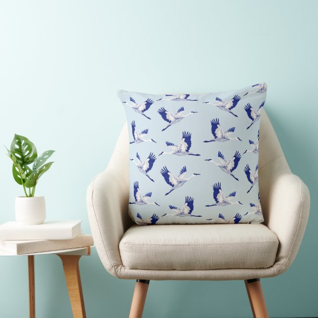 Blue and white cranes cushion (Chair)