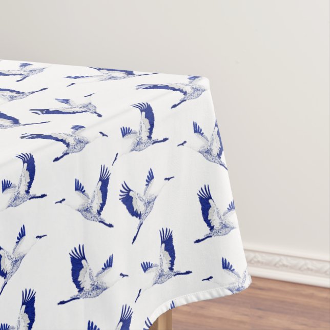 Blue and white cranes tablecloth (In Situ)