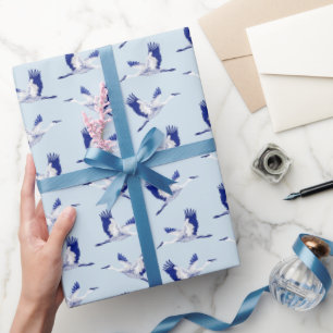 Blue and white cranes wrapping paper