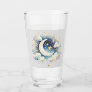 Blue and White Crescent Moon Celestial Boho Modern Glass