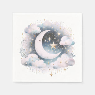 Blue and White Crescent Moon Celestial Boho Modern Napkin