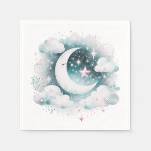 Blue and White Crescent Moon Celestial Boho Modern Napkin