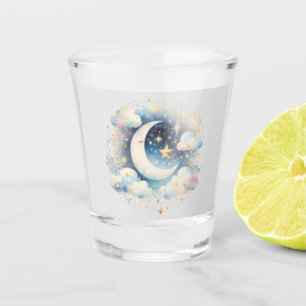 Blue and White Crescent Moon Celestial Boho Modern Shot Glass