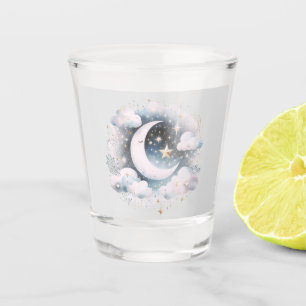 Blue and White Crescent Moon Celestial Boho Modern Shot Glass