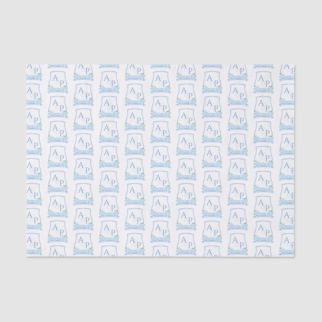Blue And White Crest Wedding Branding Tissue Paper (Front)