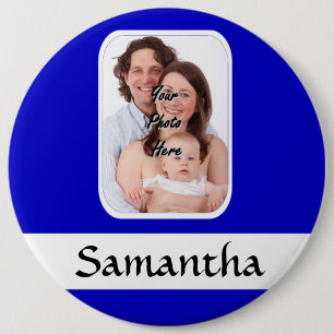 Blue and white custom photo 6 cm round badge