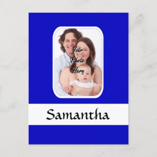 Blue and white custom photo postcard