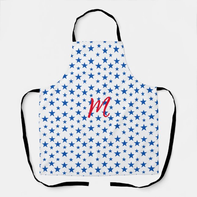 Blue And White Customisable Star Pattern Apron (Front)