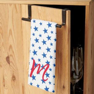 Blue And White Customisable Star Pattern Tea Towel