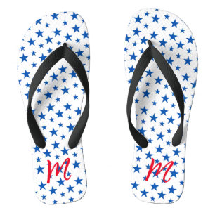 Blue And White Customisable Star Pattern Thongs