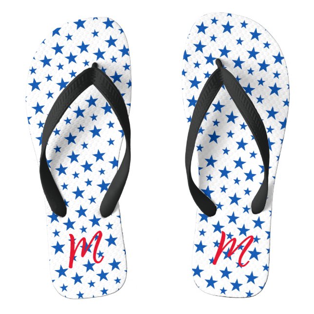 Blue And White Customisable Star Pattern Thongs (Footbed)