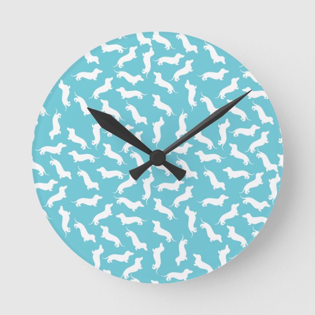 Blue and White Dachshund Wall Clock (Front)