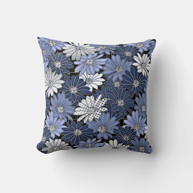 Blue and White Daisy Pattern Cushion (Front)