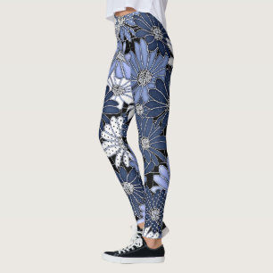 Blue and White Daisy Pattern Leggings