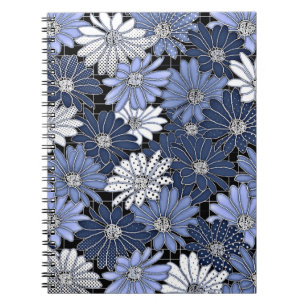 Blue and white daisy pattern notebook