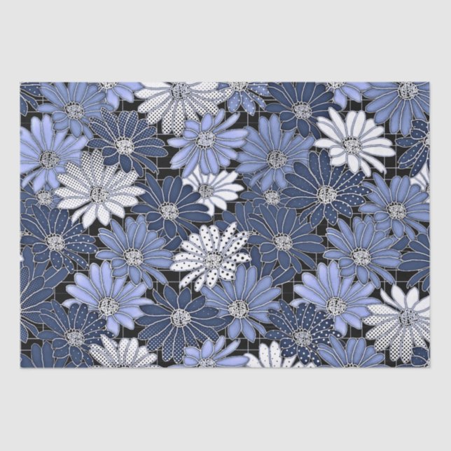 Blue and white daisy pattern tissue paper (Front)