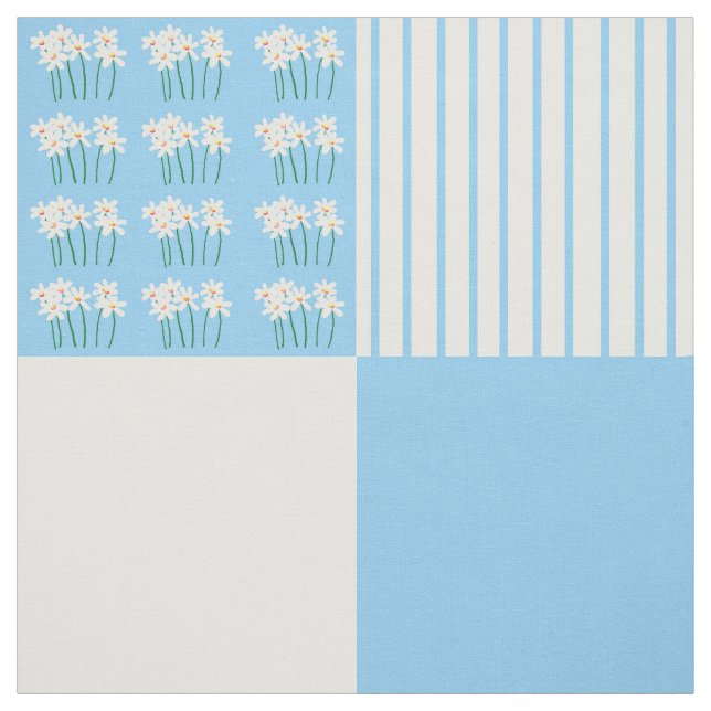 Blue and white daisy quilt squares fabric (Swatch)