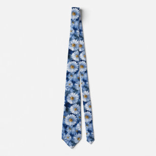Blue and White Daisy Watercolor Pattern Tie