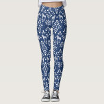 Blue and White Dala Horse Folk Art Pattern Leggings<br><div class="desc">Festive and fun leggings featuring a pattern of Swedish Dala horses and folk art style decorations are Scandi cool in wintery blue and white. Pair with a chunky,  oversized fair isle sweater for a cosy and stylish look.</div>