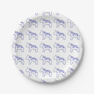 Blue and White Dala Horse Paper Plate