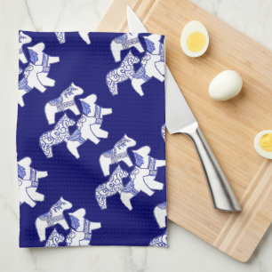 Blue and White Dala Horses  Kitchen towel