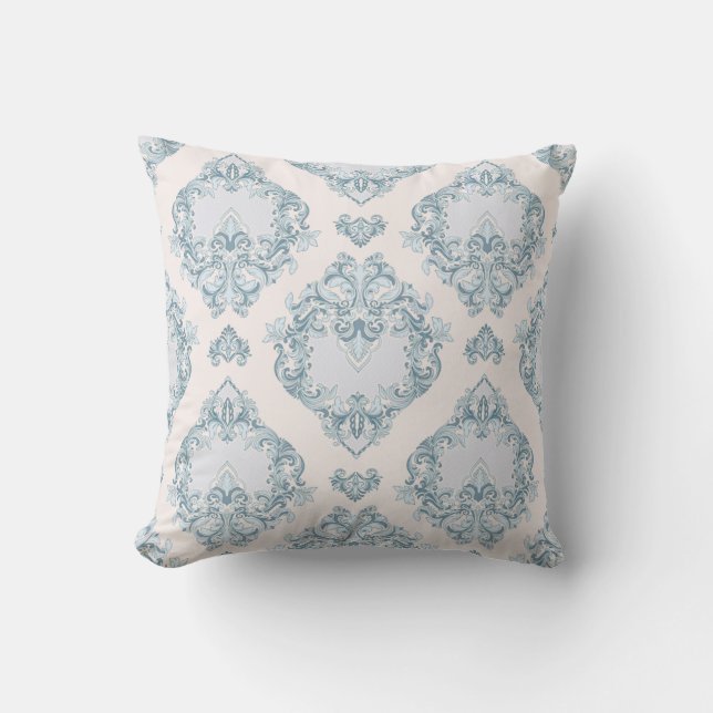 Blue and White  Damask floral Cushion (Front)