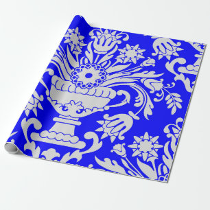Blue and White Damask Floral Elegant Decoupage Wrapping Paper