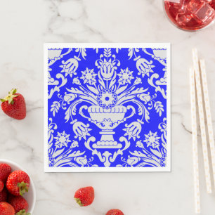 Blue and White Damask Floral Pattern Elegant Napkin