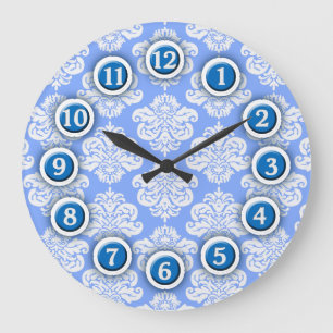 Blue and White Damask Pattern Wall Clock