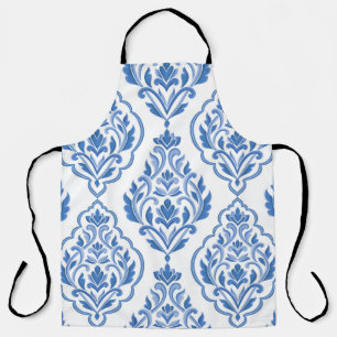 Blue and white damask vintage seamless pattern. Vi Apron