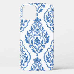 Blue and white damask vintage seamless pattern. Vi iPhone 12 Case