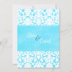 Blue and White Damask Wedding Invitation