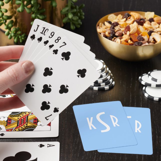 Blue and White Deck of Monogrammed Playing Cards (In Situ)