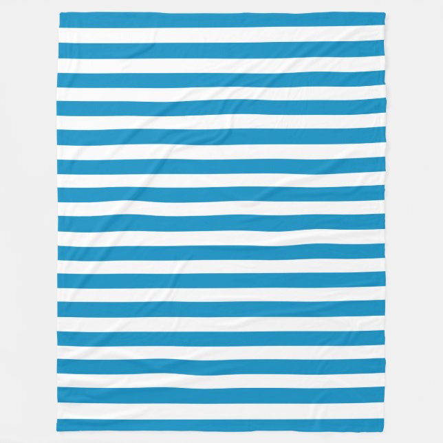 Blue and White Deckchair Stripes Fleece Blanket (Front)