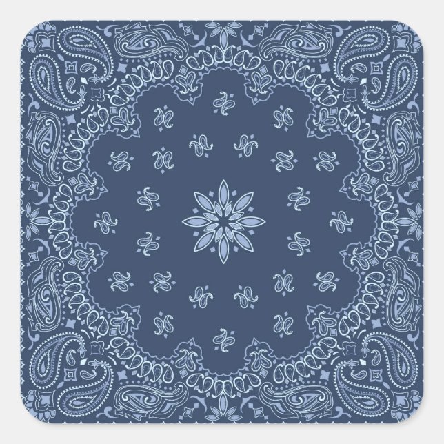 Blue and white decorative paisley pattern square sticker (Front)