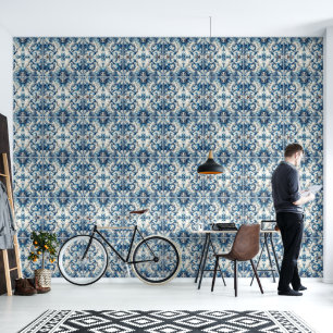 Blue And White Decorative Tile Design Wallpaper