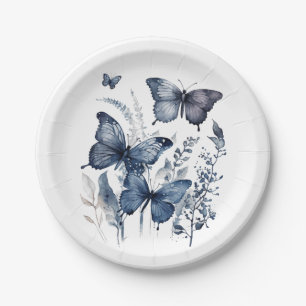 Blue and white Delft art butterflies with flowers  Paper Plate