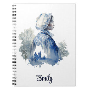 Blue and white Delft art with a girl village scene Notebook