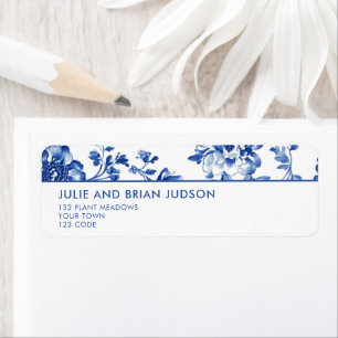 Blue and White Delft Floral Border return address Label