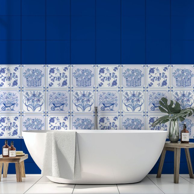 Blue and white Delft Floral pattern Ceramic Tile (Creator Uploaded)