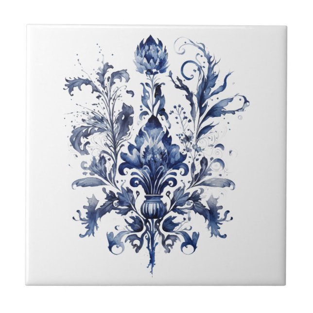 Blue and white Delft ornaments with flowers Ceramic Tile (Front)