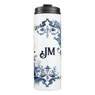 Blue and white Delft ornaments with flowers Thermal Tumbler