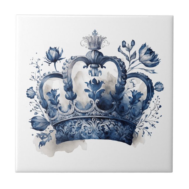 Blue and white Delft style crown with flowers Ceramic Tile (Front)