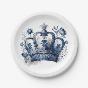 Blue and white Delft style crown with flowers Paper Plate