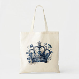 Blue and white Delft style crown with flowers Tote Bag
