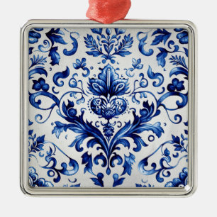 Blue and white Delft style floral ornament pattern