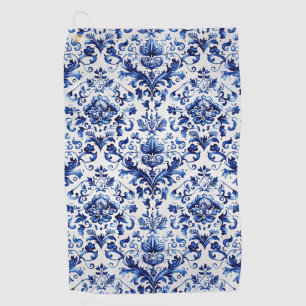Blue and white Delft style floral ornament pattern Golf Towel