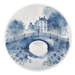 Blue and white Delft style landscape Ceramic Knob