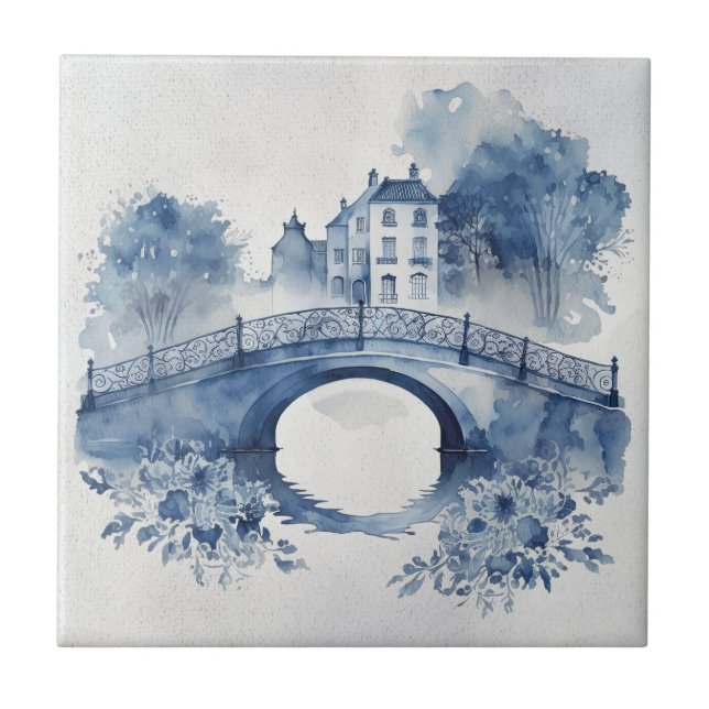 Blue and white Delft style landscape  Ceramic Tile (Front)