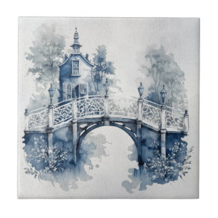 Blue and white Delft style landscape Ceramic Tile